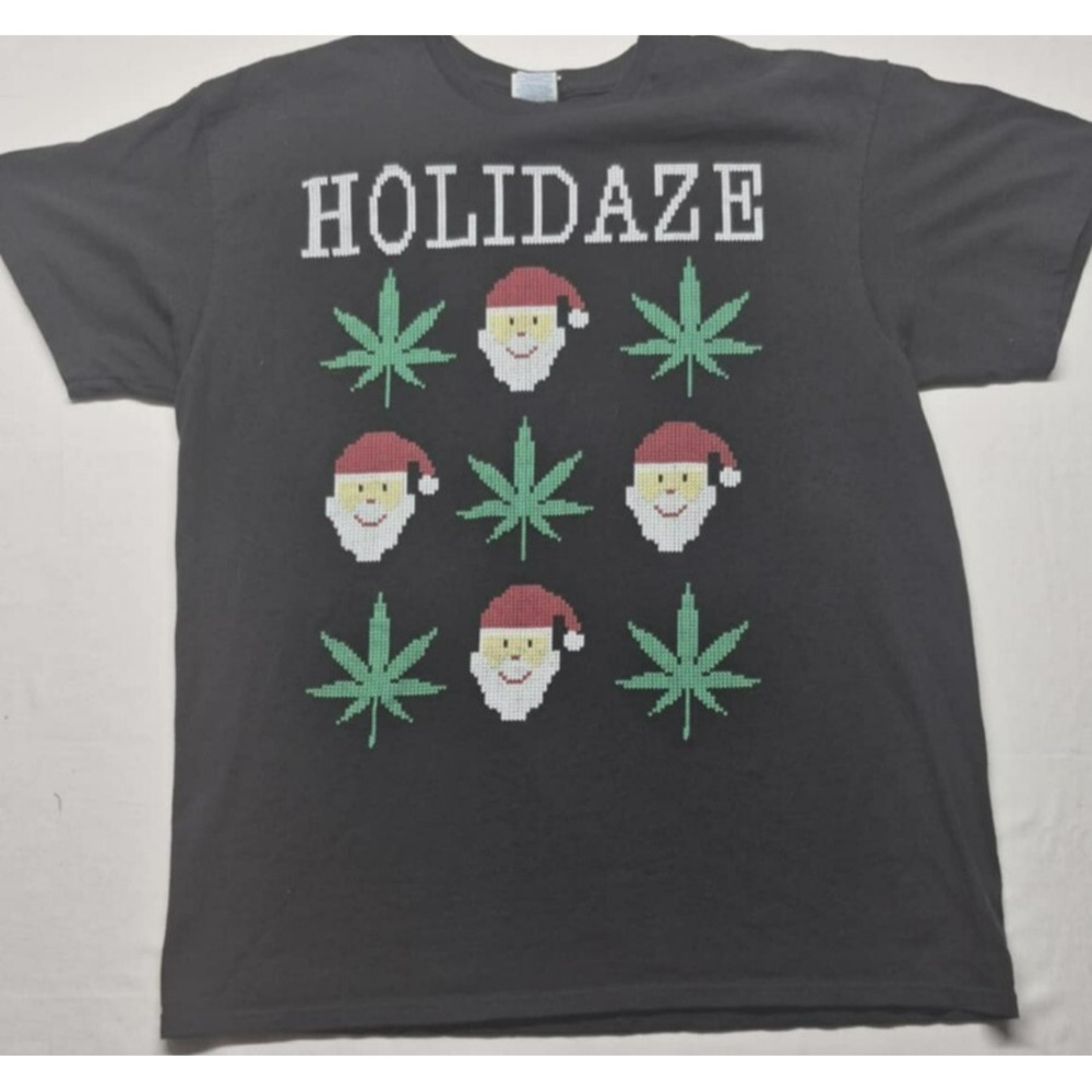Holidaze Christmas‎ men's black funny graphic t-shirt sz. L  100% cotton